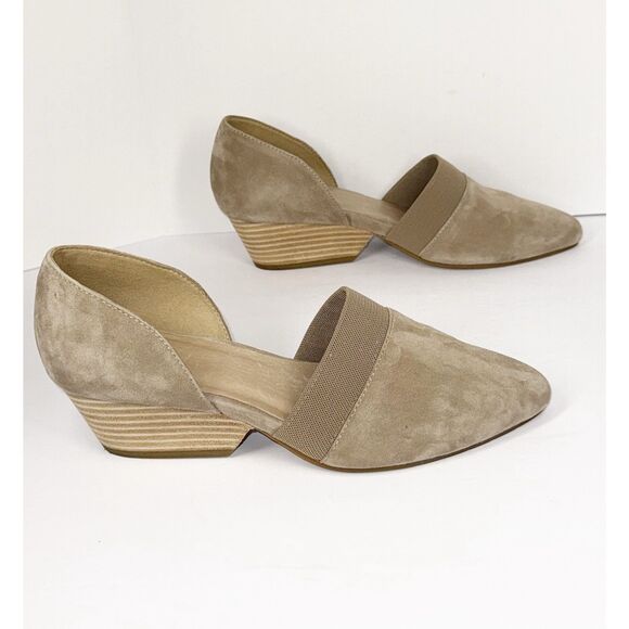 Eileen Fisher Hilly d’Orsay Pump Tan Suede Pointed Toe Wedge Slip On Neutral 7.5 - Picture 14 of 16